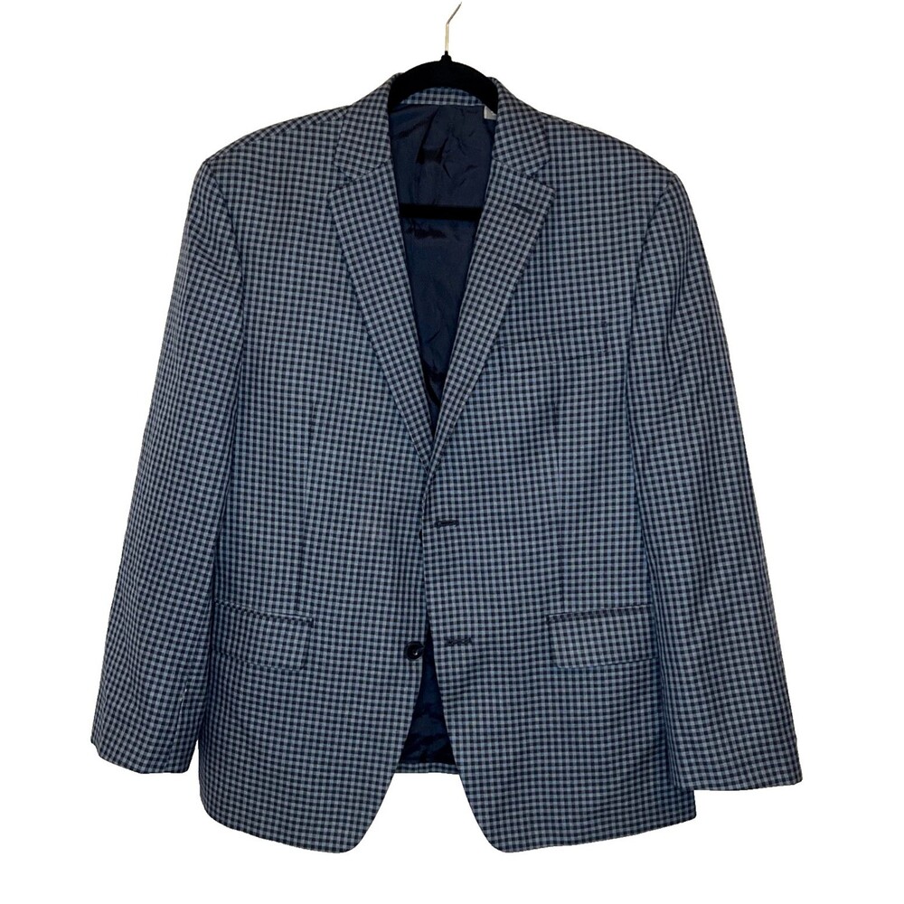 Michael Kors Performance Blazer Navy Plaid Jacket Size 40S